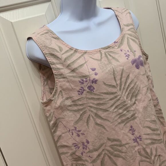 Jane Ashley Medium Linen Cotton Scoop Neck Short Sleeve Pink Purple Maxi Dress - Picture 3 of 11